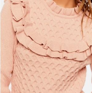 Forever 21 Ruffled Honeycomb Knit Sweater Size Large Rose